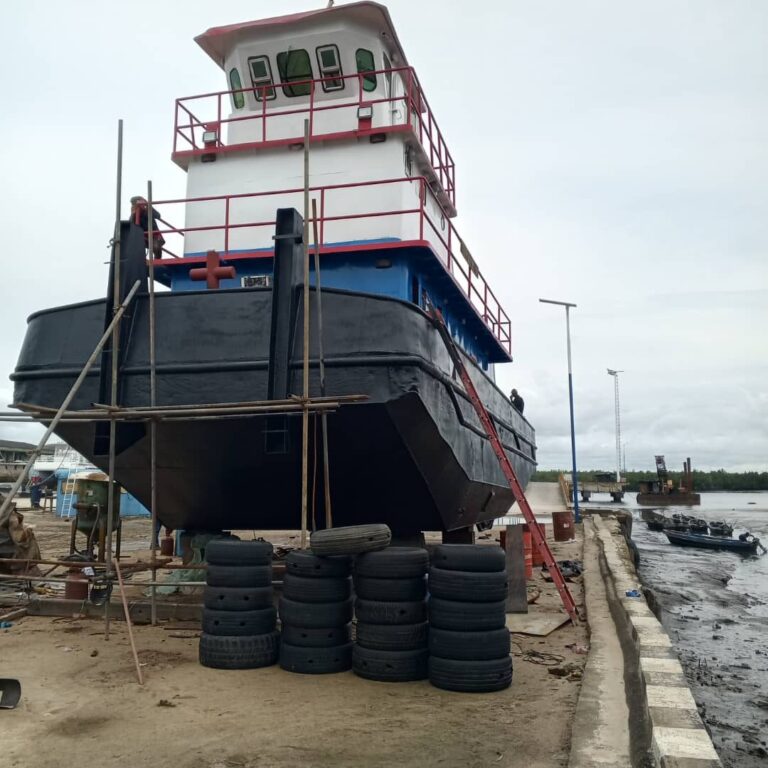 The finished vessel on the slipway